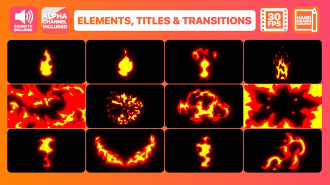 Cartoon Fire Transitions  FCPX, Elements ft. 2d & animation