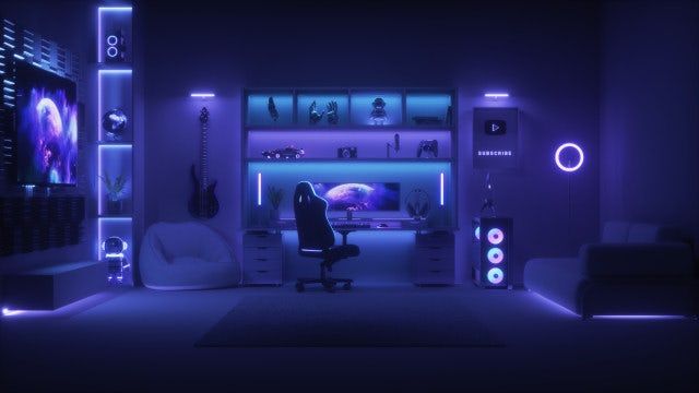 Gaming PC Room With Led Lights - Stock Video | Motion Array