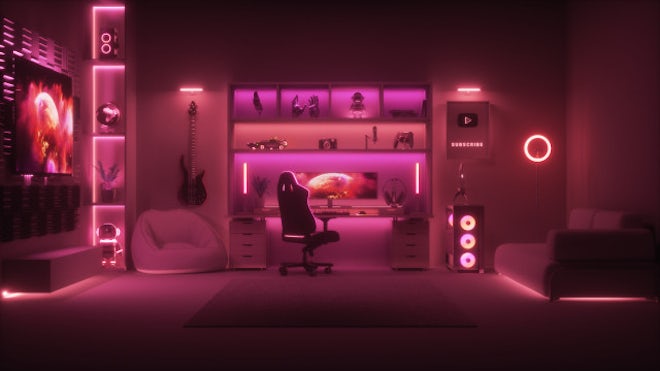 Gaming Room With Neon LED Lights - Stock Motion Graphics