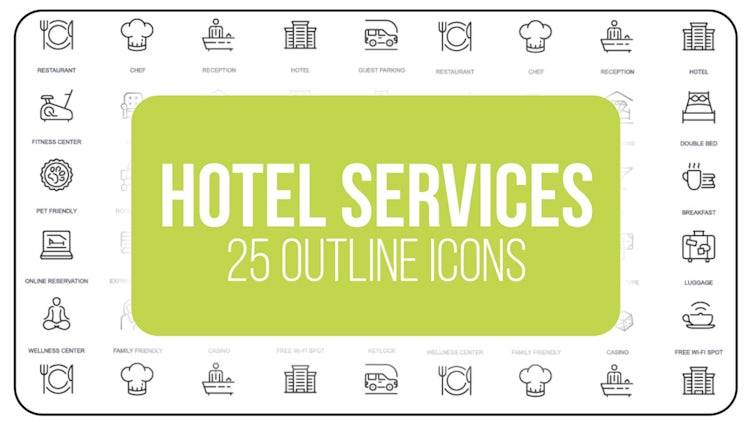 Hotel Service - 25 Outline Icons: After Effects Templates