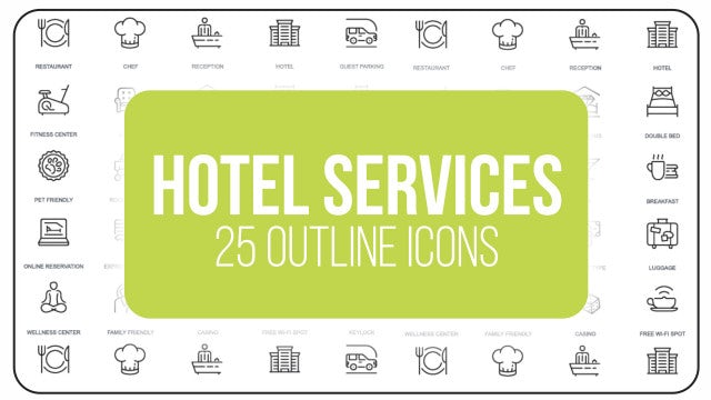 Hotel Service - 25 Outline Icons: After Effects Templates