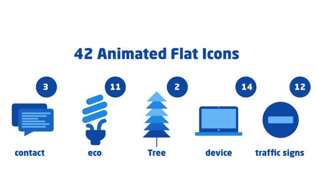 42 Animated Flat Icons: Motion Graphics Templates