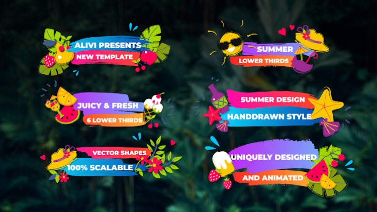 6 Colorful Summer Lower Thirds: Motion Graphics Templates