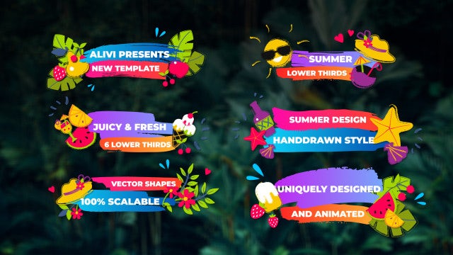 6 Colorful Summer Lower Thirds: Motion Graphics Templates