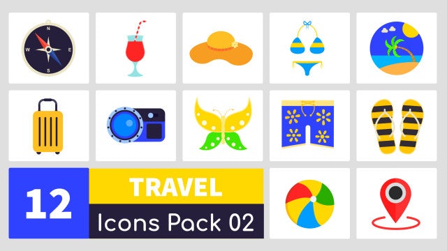 Animated Travel Icons Pack 02: After Effects Templates