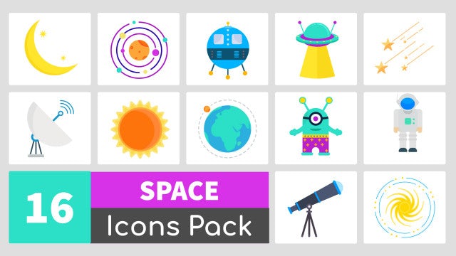 16 Animated Space Icons Pack: After Effects Templates