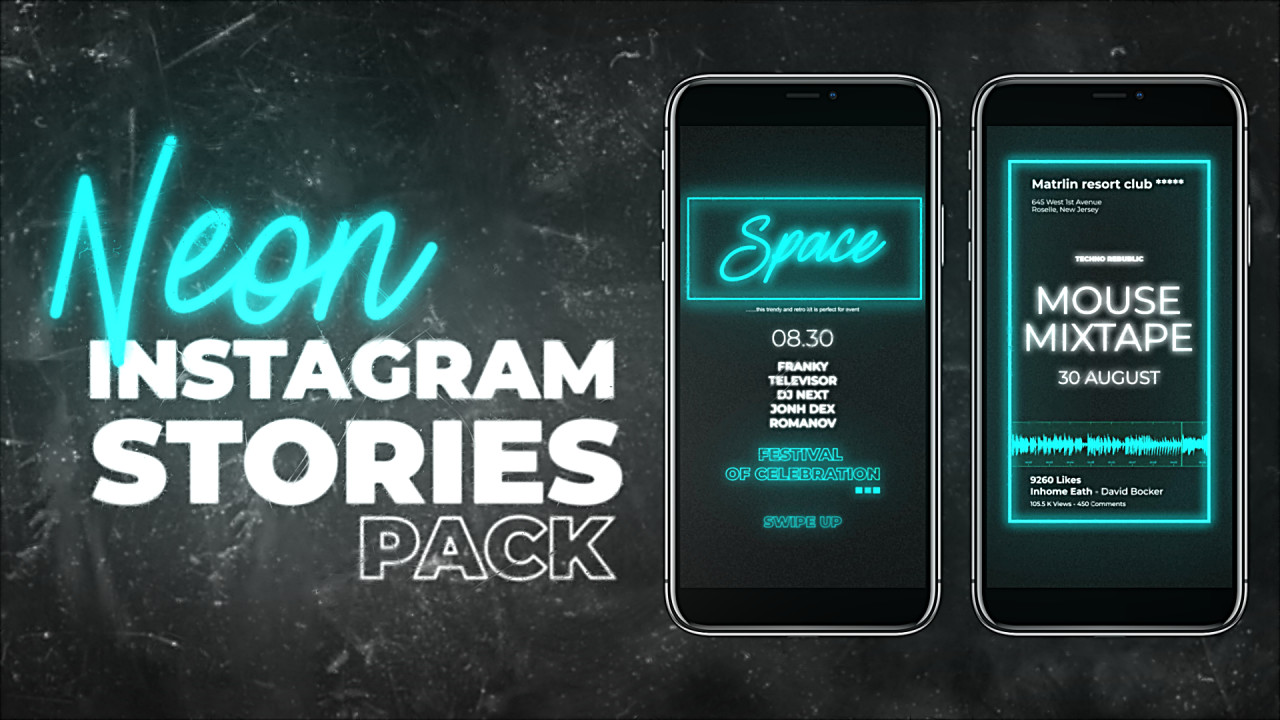 Instagram Stories Neon Pack After Effects Templates Motion Array
