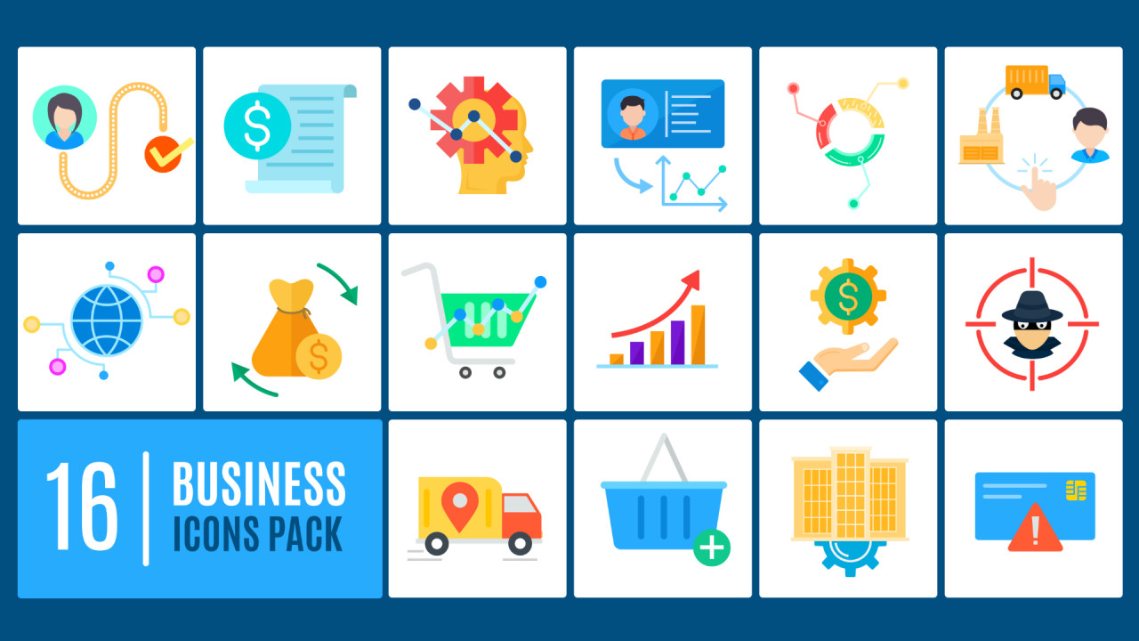 16 Flat Business Icons Pack - Stock Motion Graphics | Motion Array