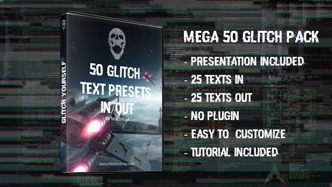 50 Digital Glitch Text Presets: After Effects Presets