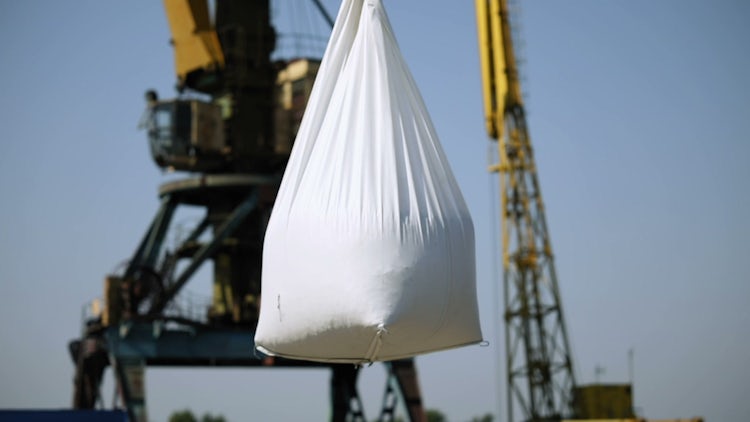 Bag Of Cargo Moved By Gantry Crane: Stock Video